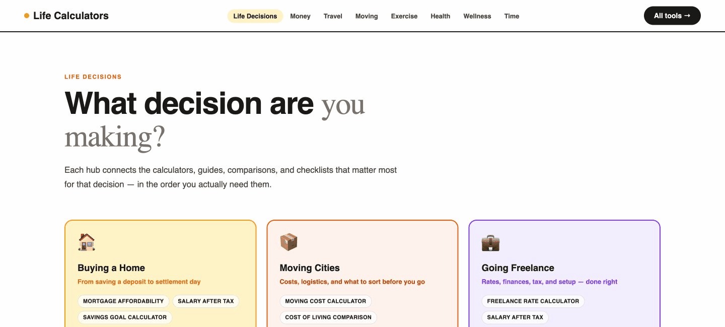 All tools — 70+ calculators organised by category